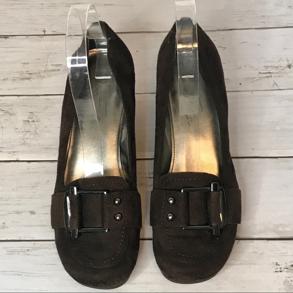 Marc Fisher Suede Buckle Wedges - Picture 3 of 11